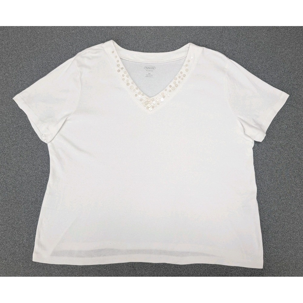 Talbots Women's T Shirt Size 2X V Neckline White Short Sleeves Workwear Stretchy